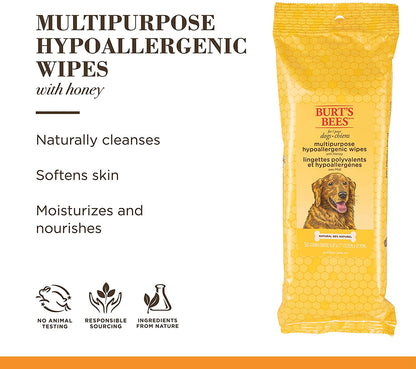 Burt'S Bees for Dogs Multipurpose Grooming Wipes, 50 Ct - Puppy and Dog Wipes for All Purpose Grooming - Burts Bees Wipes, Pet Wipes for Dogs, Puppy Wipes, Dog Face Wipes, Paw Wipes