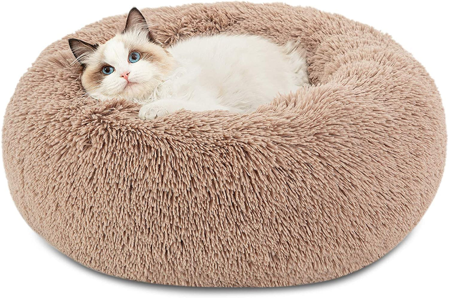 Calming Dog Beds for Small Medium Large Dogs - round Donut Washable Dog Bed, Anti-Slip Faux Fur Fluffy Donut Cuddler Anxiety Cat Bed, Fits up to 15-100 Lbs